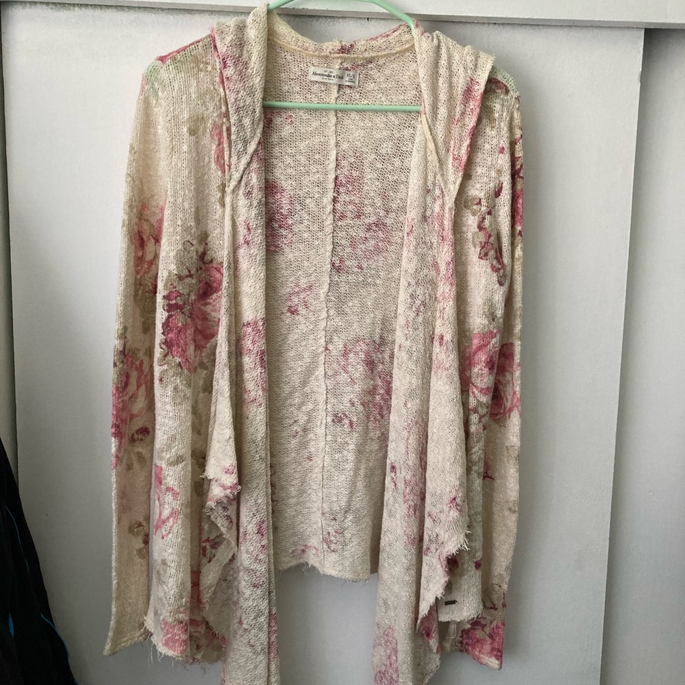 Abercrombie & Fitch Floral Waterfall Hoodie Cardigan Sweater
